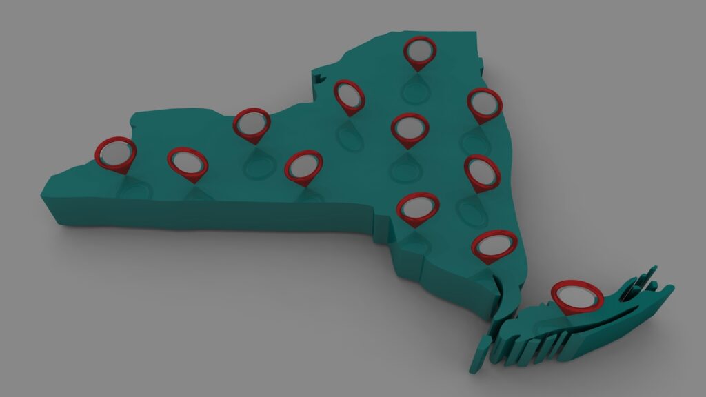 New York Map Pins Locations Cities