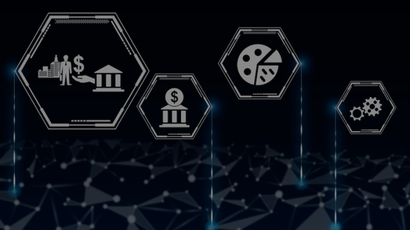 Concept of government aid with icons in hexagons connected to abstract network